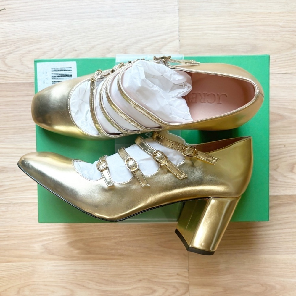 J.Crew Maisie Multistrap Heels in Metallic Gold - Size 8
